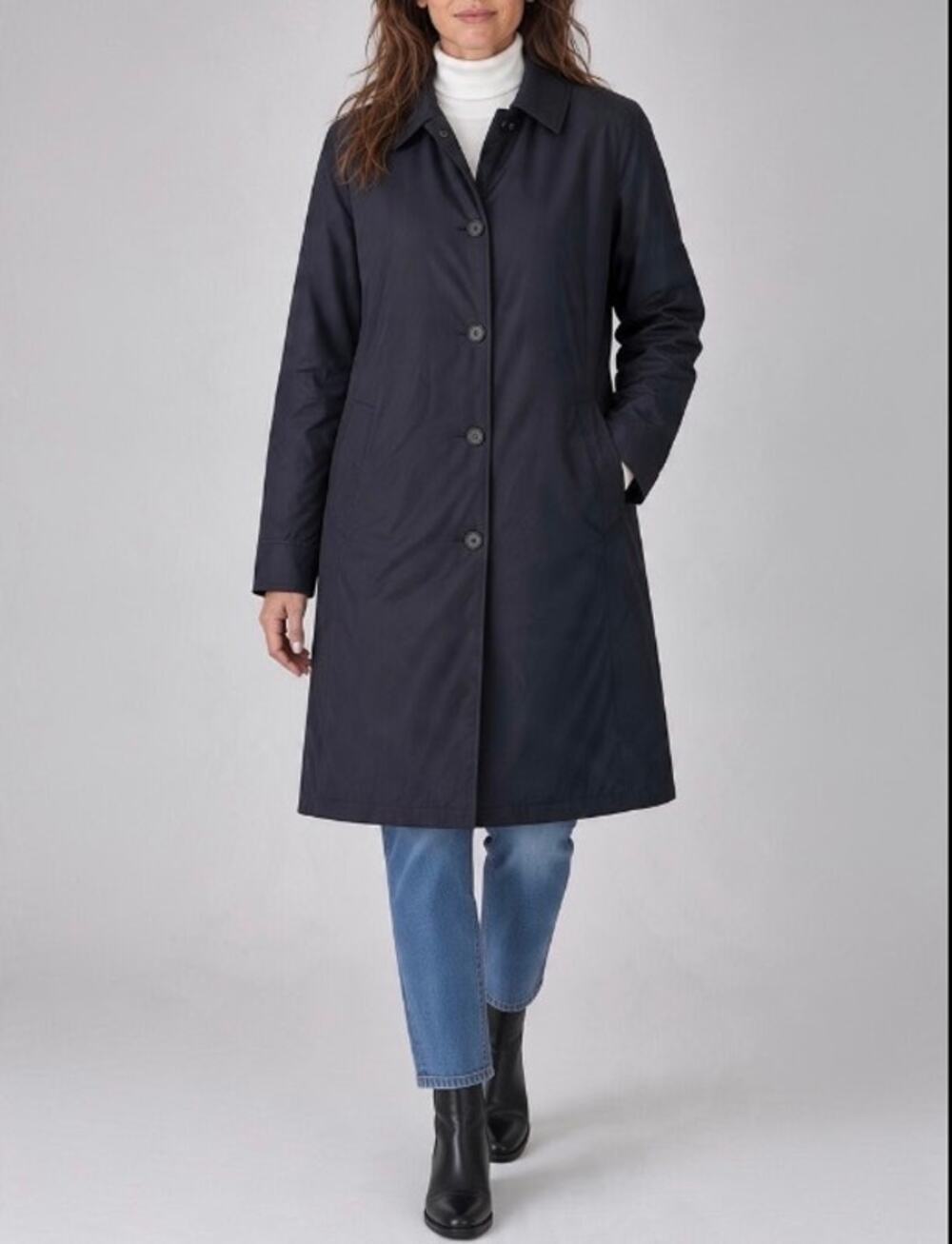 Lands’ End Sz M (10-12) Classic Single Breasted Trenchcoat in Black Knee Length
